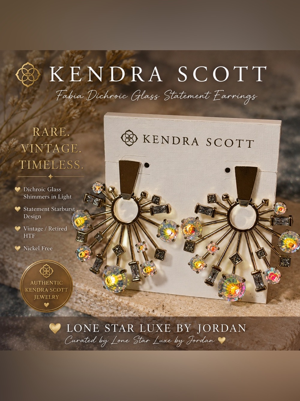 Vintage Kendra Scott Fabia Dichroic Glass Statement Earrings RARE/HTF